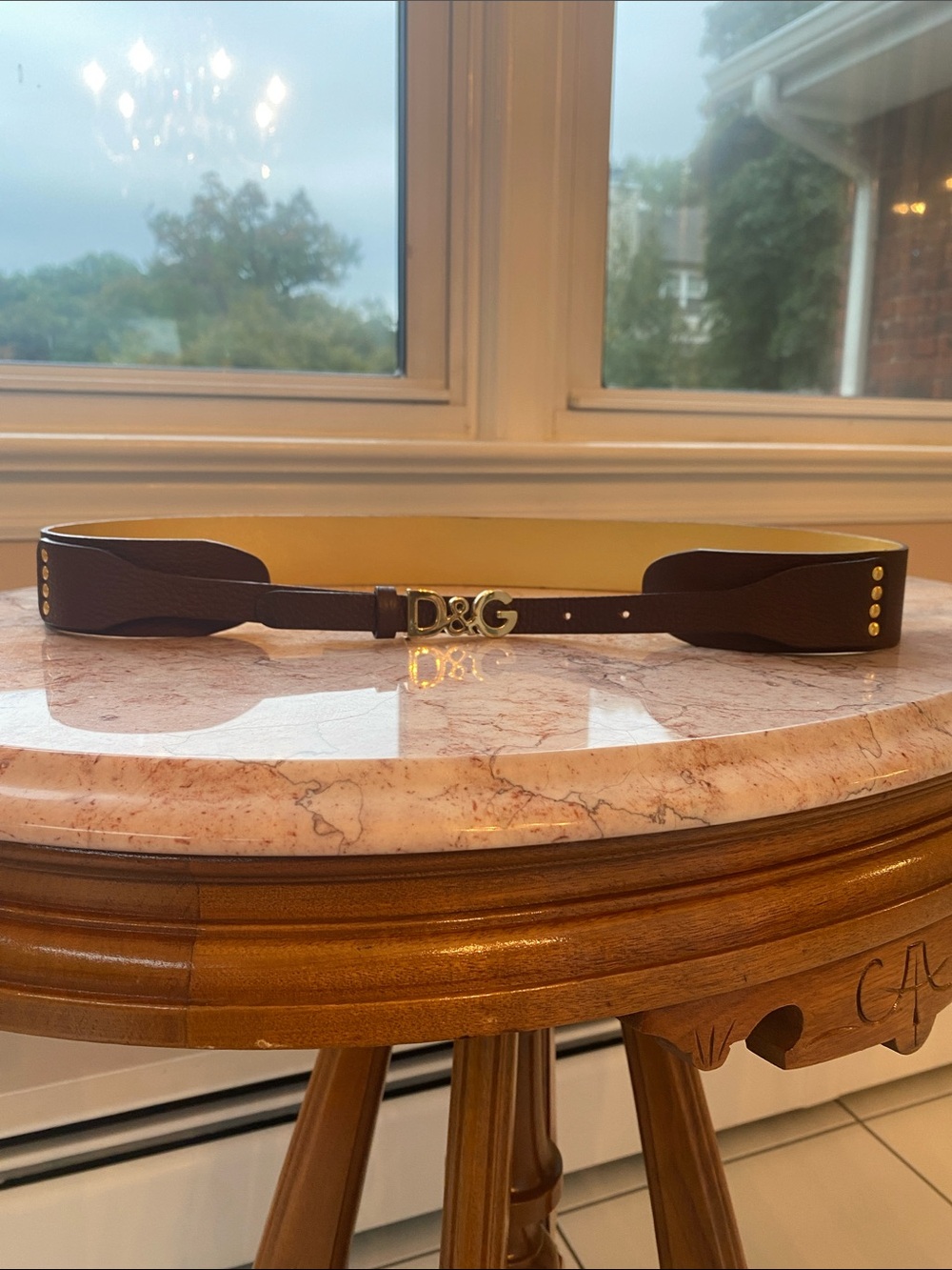 D&G Brown Pebbled Leather Belt with Gold Logo Buckle